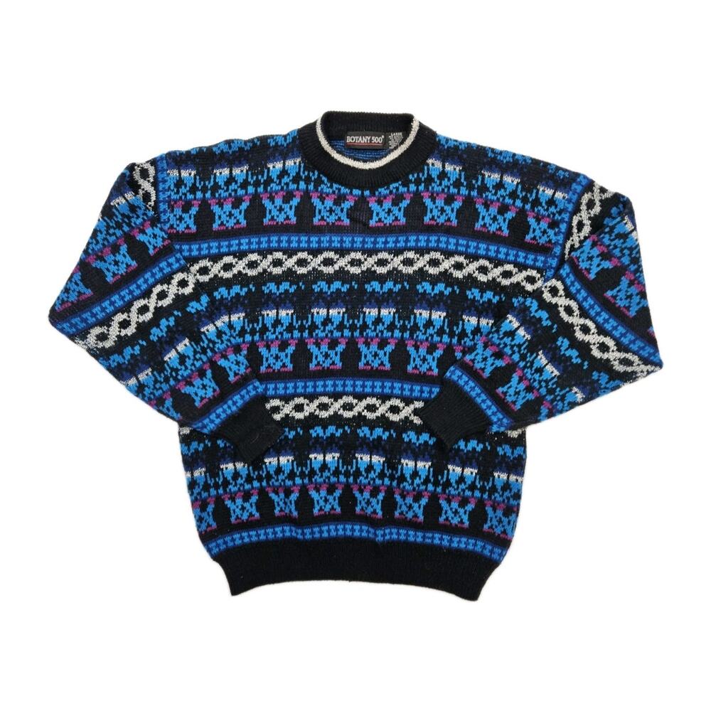 Vintage Knit Grandpa Sweater Men's Size Large Multicolor Pullover 90s Fair Isle